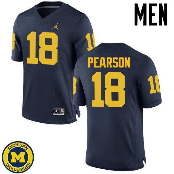 Men University of Michigan #18 AJ Pearson Navy Stitched Football Jersey